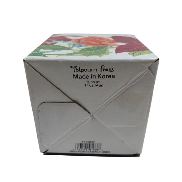 Vtg NOB 1991 Poinsettia Roses Ceramic Mug By Potpourri Press 11Oz Holiday Design - Picture 4 of 9